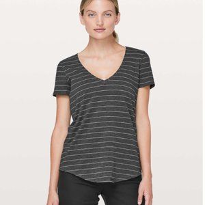 Lululemon Love Tee V in Short Serve Stripe Heathered Black White